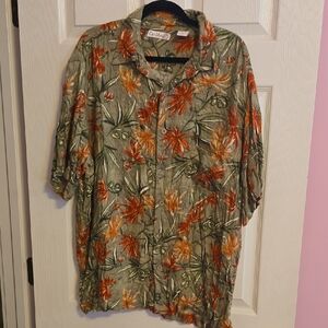 Caribbean Vibrant Green and Orange Floral Shirt‎
